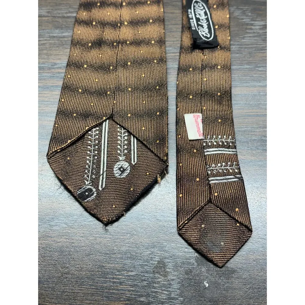 Vintage Brummel Neck Tie Brown Dotted Silk Textured 70s Classic Block & Kuhl Co